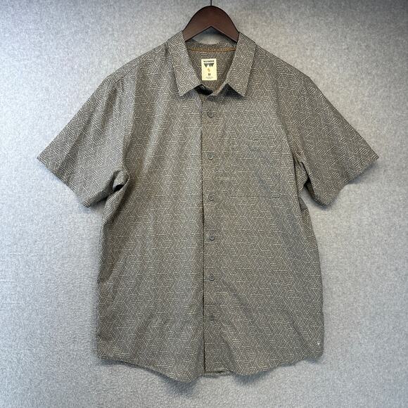 Voyager Alpine Shirt Mens Medium Gray Geometric Short Sleeve Button Up Pocket - Picture 1 of 13